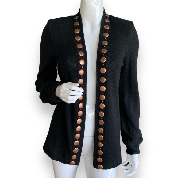 CHRISTOPHER FISCHER CASHMERE LONG BLACK CARDIGAN  SWEATER.  WOMEN’S SIZE MEDIUM - Picture 1 of 5
